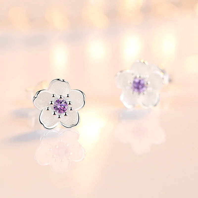 925 Sterling Silver Crystal Flower Stud Earrings for Women