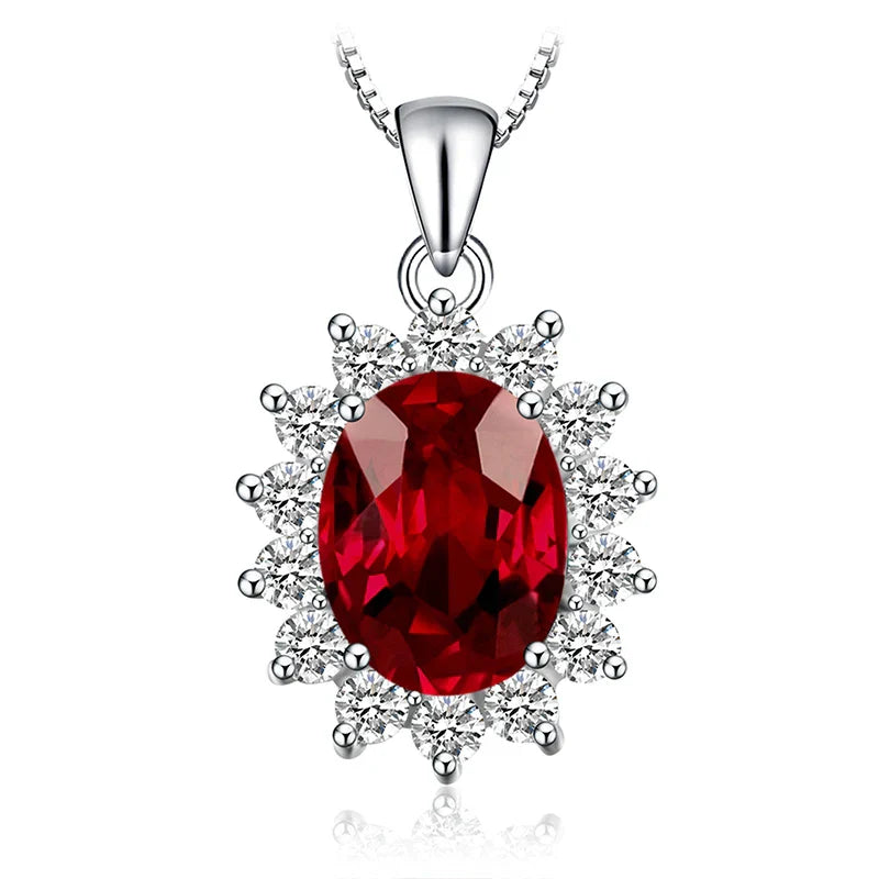 Princess Diana Inspired Blue Sapphire Ruby Emerald 925 Silver Pendant