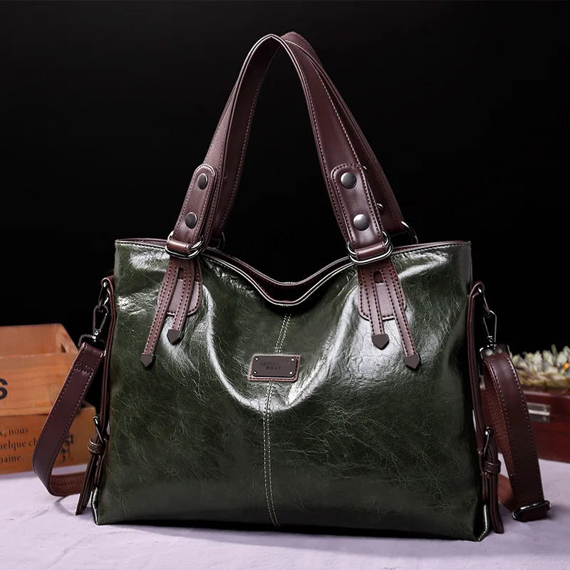 Vintage Soft Leather Tote Bag Women Shoulder Crossbody Handbag