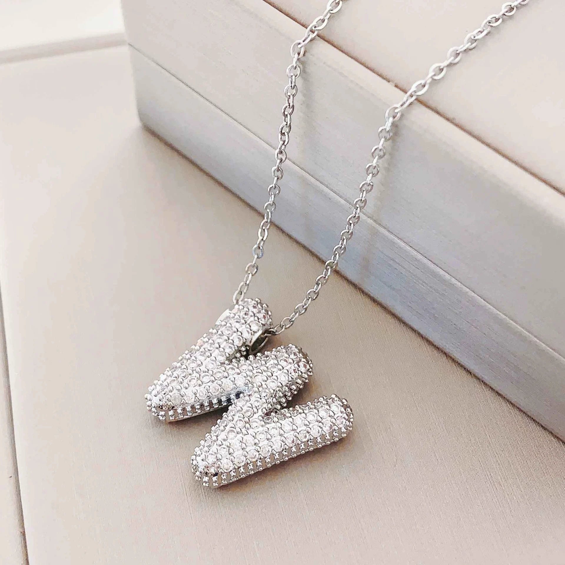 Bubble Initial Necklace – Sparkly A-Z Pavé Letter Pendant