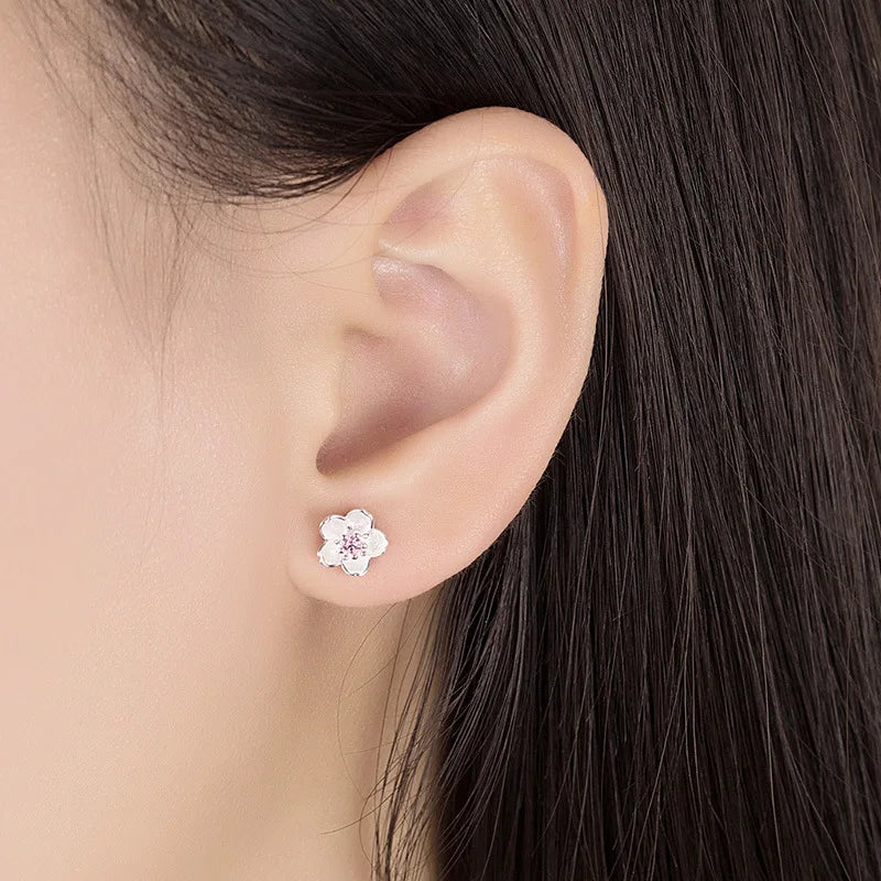 925 Sterling Silver Crystal Flower Stud Earrings for Women