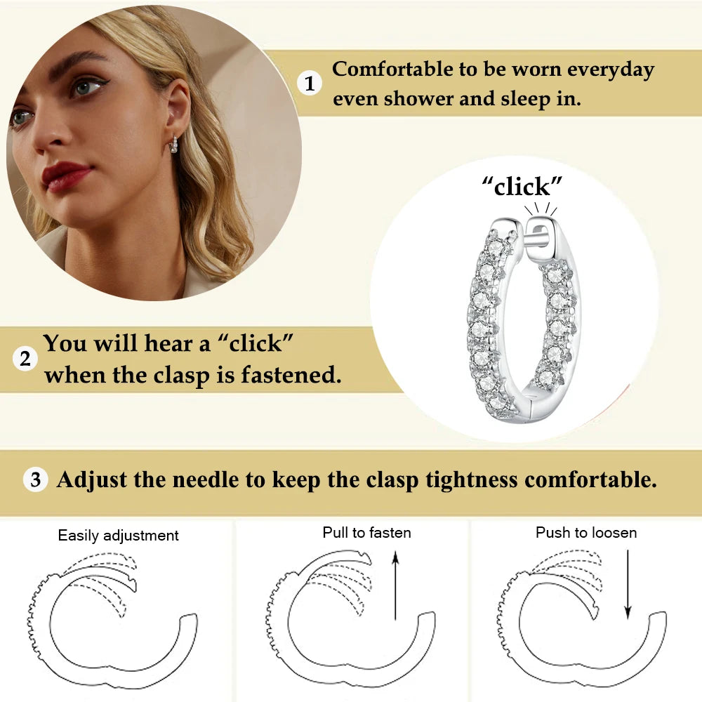 Moissanite Hoop Earrings 925 Silver D Color Hypoallergenic