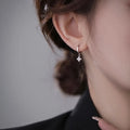 925 Silver Zircon Four Leaf Hoop Earrings for Women Girls