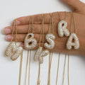 Gold Bubble Letter Necklace A-Z, Sparkly Zircon Initial Pendant