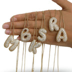 Gold Bubble Letter Necklace A-Z, Sparkly Zircon Initial Pendant