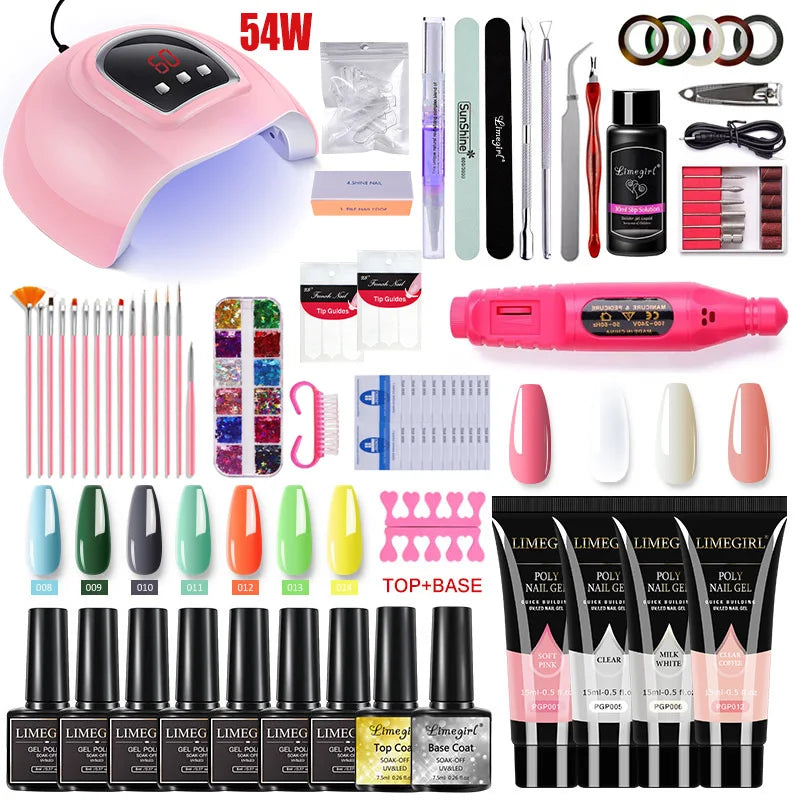 Complete Nail Art Set: Nail Lamp, Dryer, Drill & Poly Gel Kit