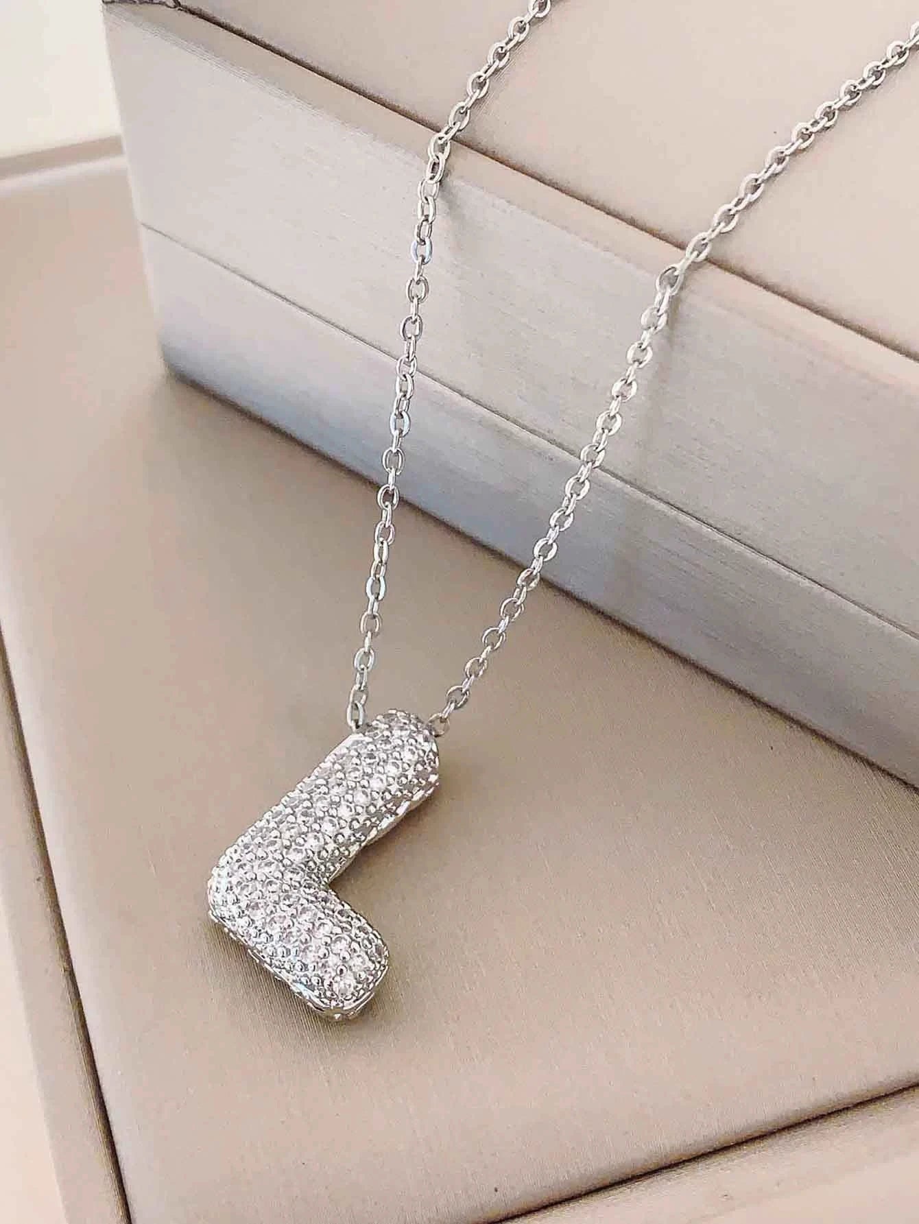 Bubble Initial Necklace – Sparkly A-Z Pavé Letter Pendant