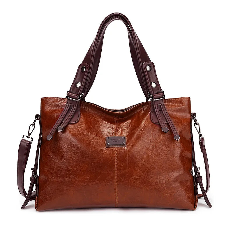 Vintage Soft Leather Tote Bag Women Shoulder Crossbody Handbag