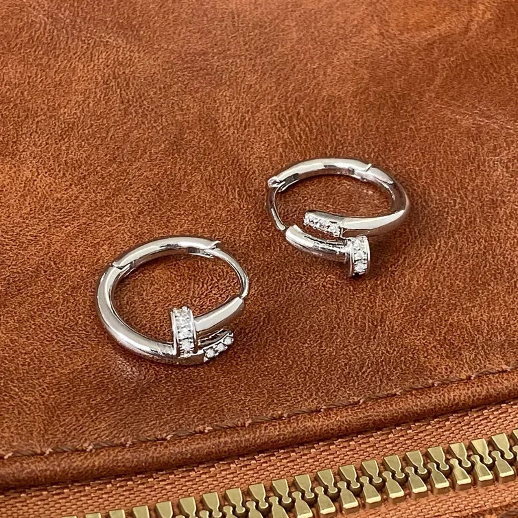 Minimalist 925 Silver Nail Hoop Earrings Women