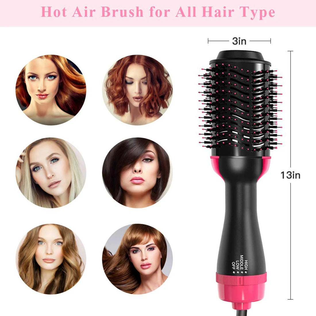 Hot Air Brush Hair Dryer and Volumizer: Styler, Straightener, and Curler
