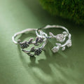 925 Silver Rose Branch Adjustable Ring Women