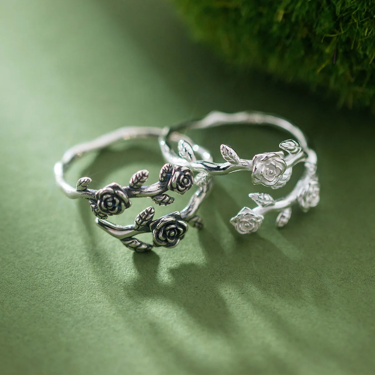 925 Silver Rose Branch Adjustable Ring Women