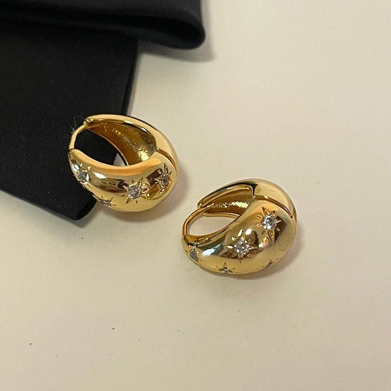925 Silver Zircon Drop Hoop Earrings, Retro Minimalist