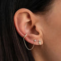 925 Sterling Silver CZ Ear Cuff Chain Tassel Stud Earrings