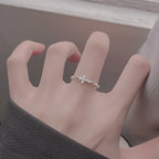 Cross Zircon Ring – Elegant Sparkle Adjustable Open Band
