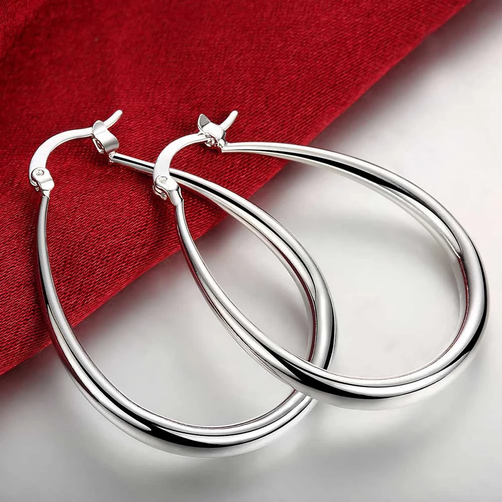925 Silver 41MM Smooth Hoop Earrings Women