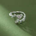 925 Silver Rose Branch Adjustable Ring Women