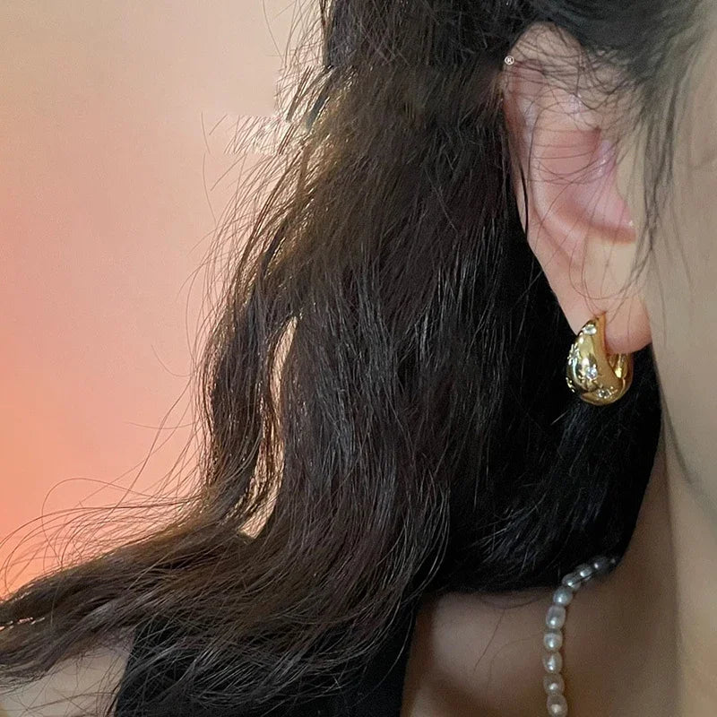 925 Silver Zircon Drop Hoop Earrings, Retro Minimalist