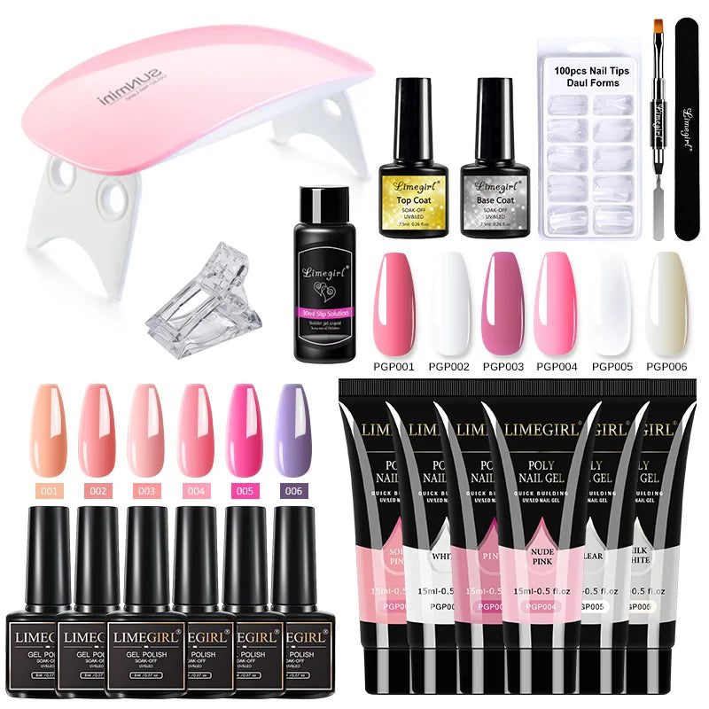 Complete Nail Art Set: Nail Lamp, Dryer, Drill & Poly Gel Kit