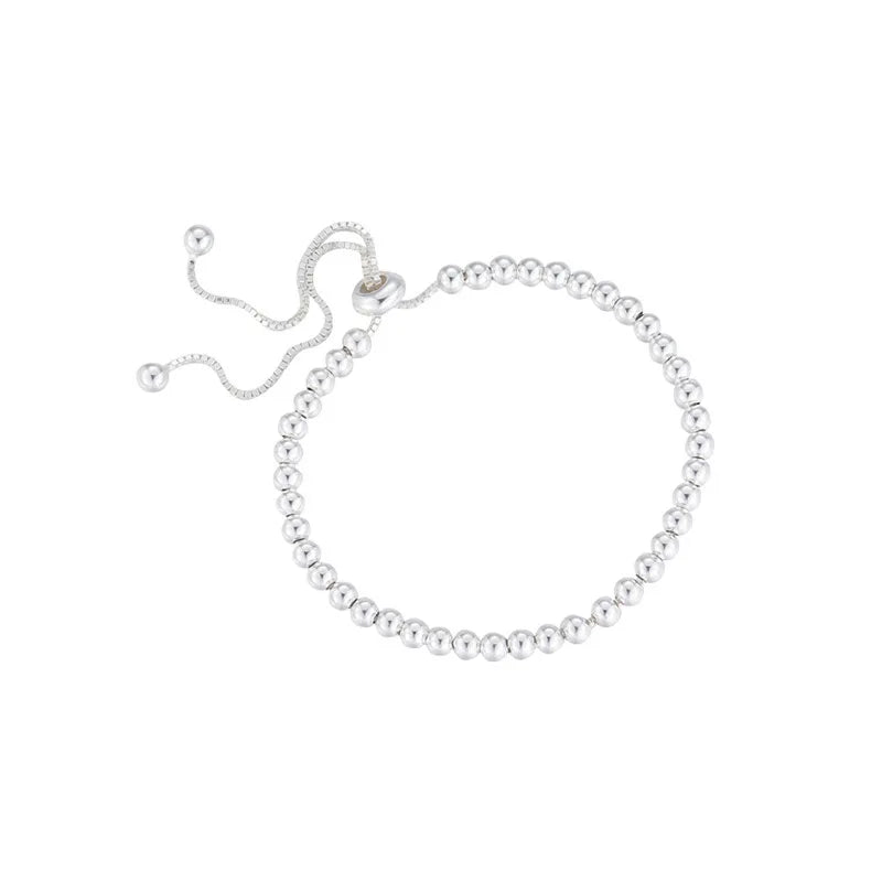 100% Solid 925 Sterling Silver Beaded Adjustable Bracelet