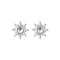 925 Silver Blue Zircon Sun Stud Earrings Women Elegant Jewelry