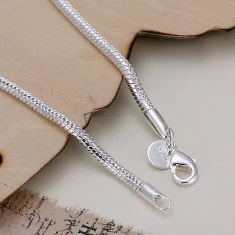 925 Silver 3MM Snake Chain Bracelet Women Wedding Jewelry