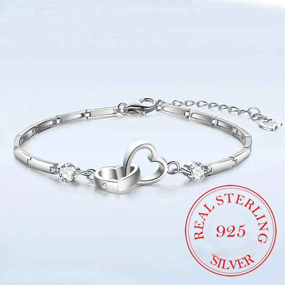 925 Silver Cubic Zircon Heart Bracelet for Women