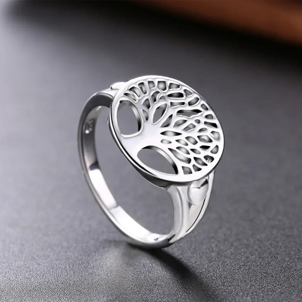 Women's 925 Sterling Silver Ring with Tree Hollow Charm