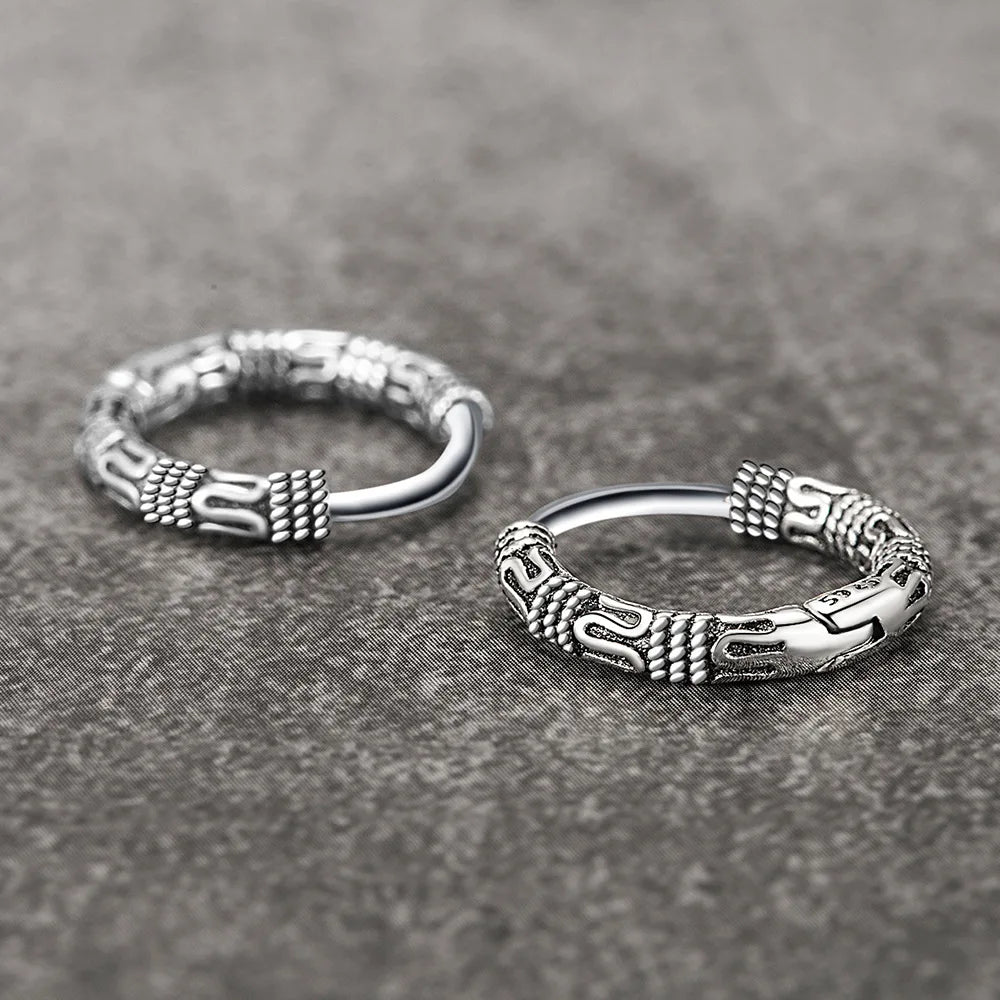 Vintage 925 Silver Hoop Earrings for Women – Pattern Design