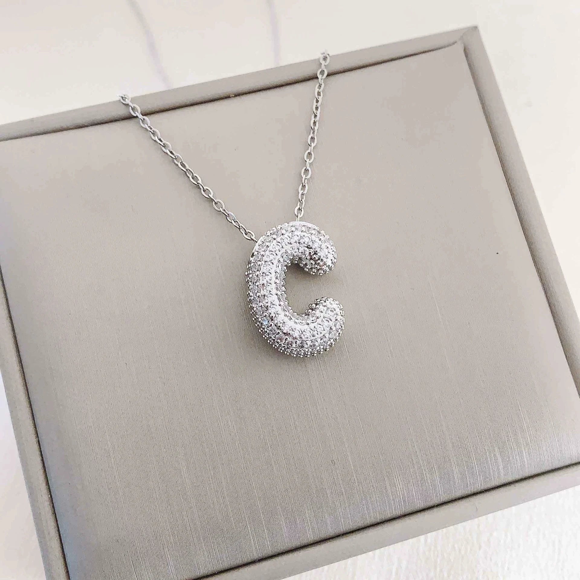 Bubble Initial Necklace – Sparkly A-Z Pavé Letter Pendant