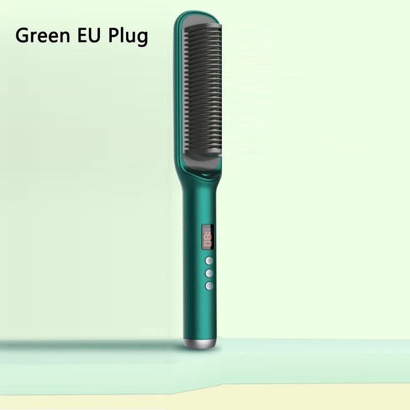 Ionic Hair Straightener Brush with LCD Display & Anti-Scald Comb