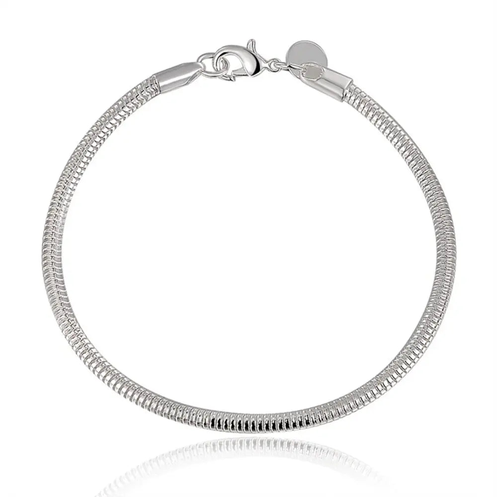925 Silver 3mm Snake Chain Bracelet 8" Women’s Jewelry