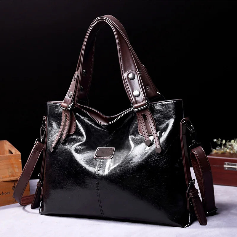 Vintage Soft Leather Tote Bag Women Shoulder Crossbody Handbag