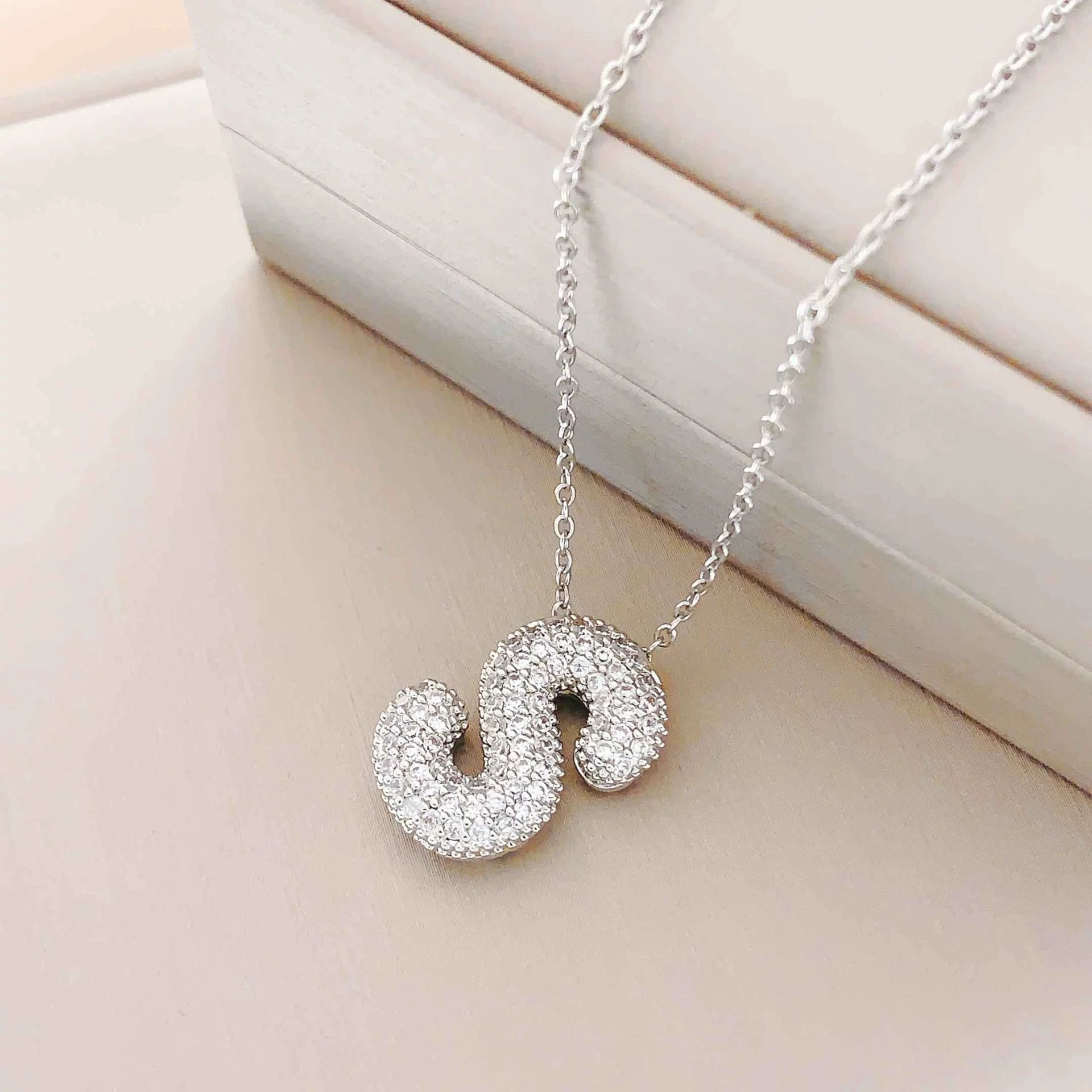 Bubble Initial Necklace – Sparkly A-Z Pavé Letter Pendant
