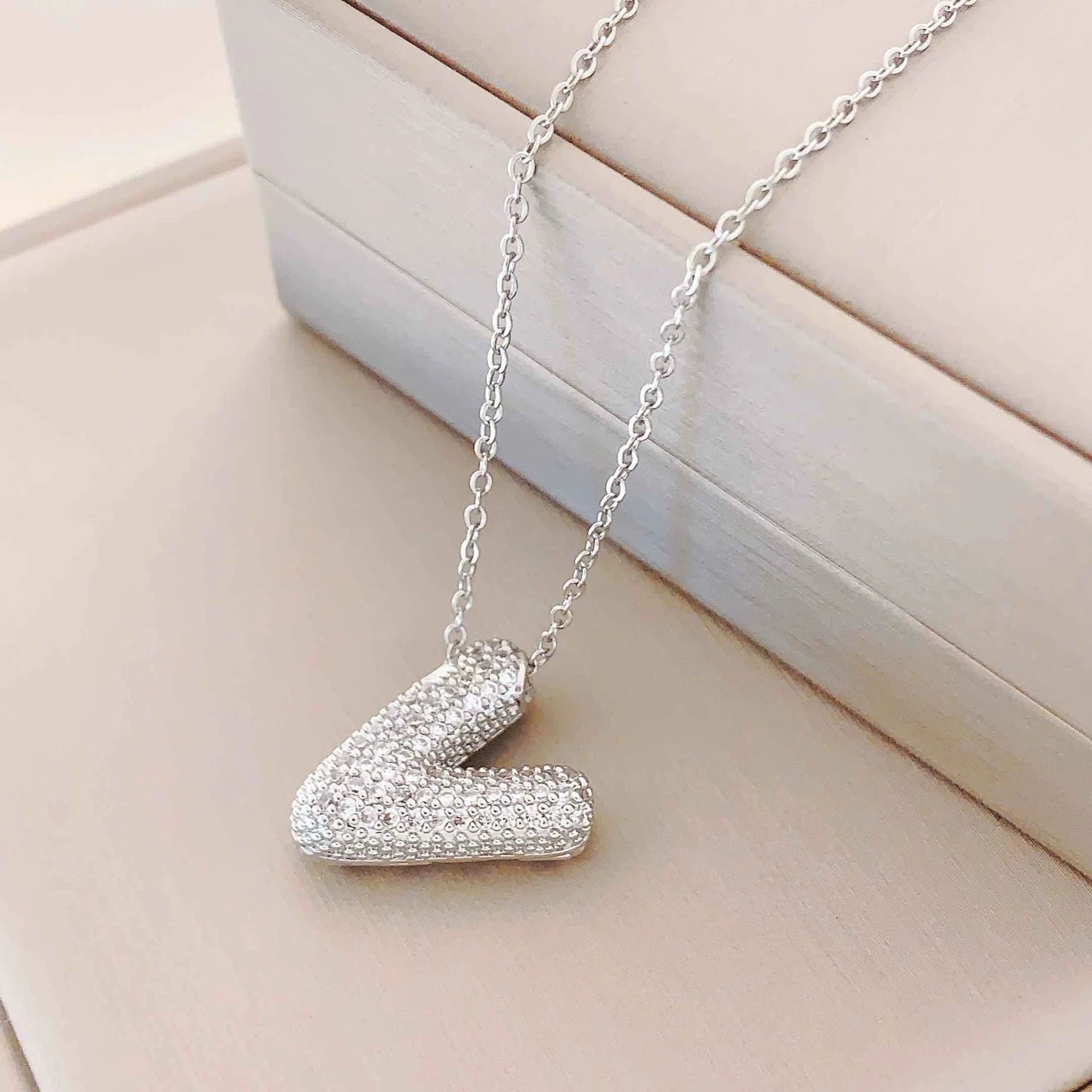 Bubble Initial Necklace – Sparkly A-Z Pavé Letter Pendant