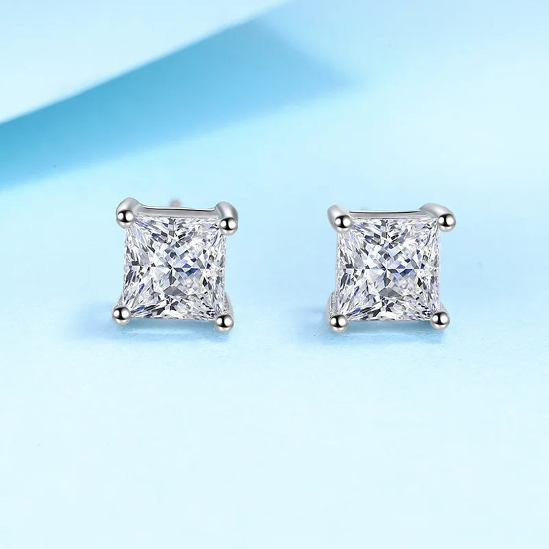 925 Sterling Silver Square Crystal Stud Earrings for Women