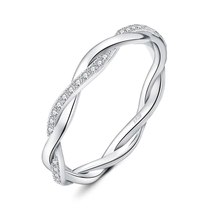 Moissanite D Love Rope Ring 925 Silver Gold Stackable
