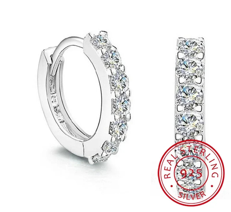 Luxury 925 Silver Zircon Hoop Earrings 10mm – Women & Girls