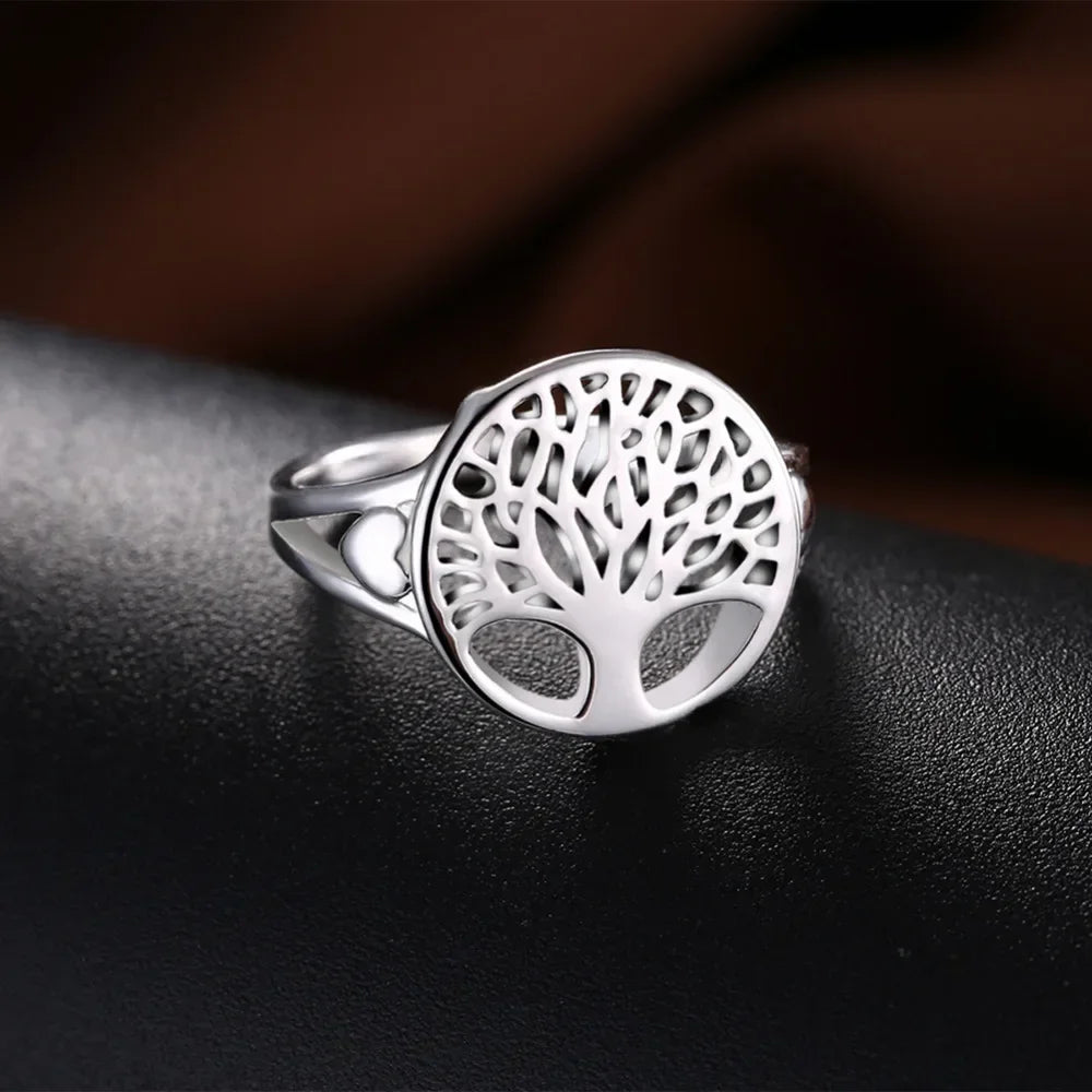 Women's 925 Sterling Silver Ring with Tree Hollow Charm