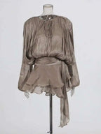 V-Neck Tie Mini Dress – Flowy Draped Sleeves & Woven Polyester