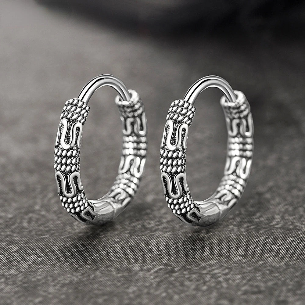Vintage 925 Silver Hoop Earrings for Women – Pattern Design