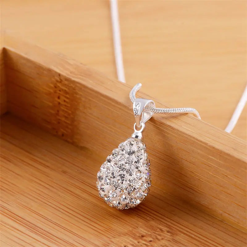 925 Silver Water Drop Zircon Necklace 18–24" for Women