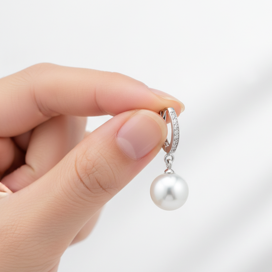 Freshwater Pearl 925 Silver Earrings Crystal