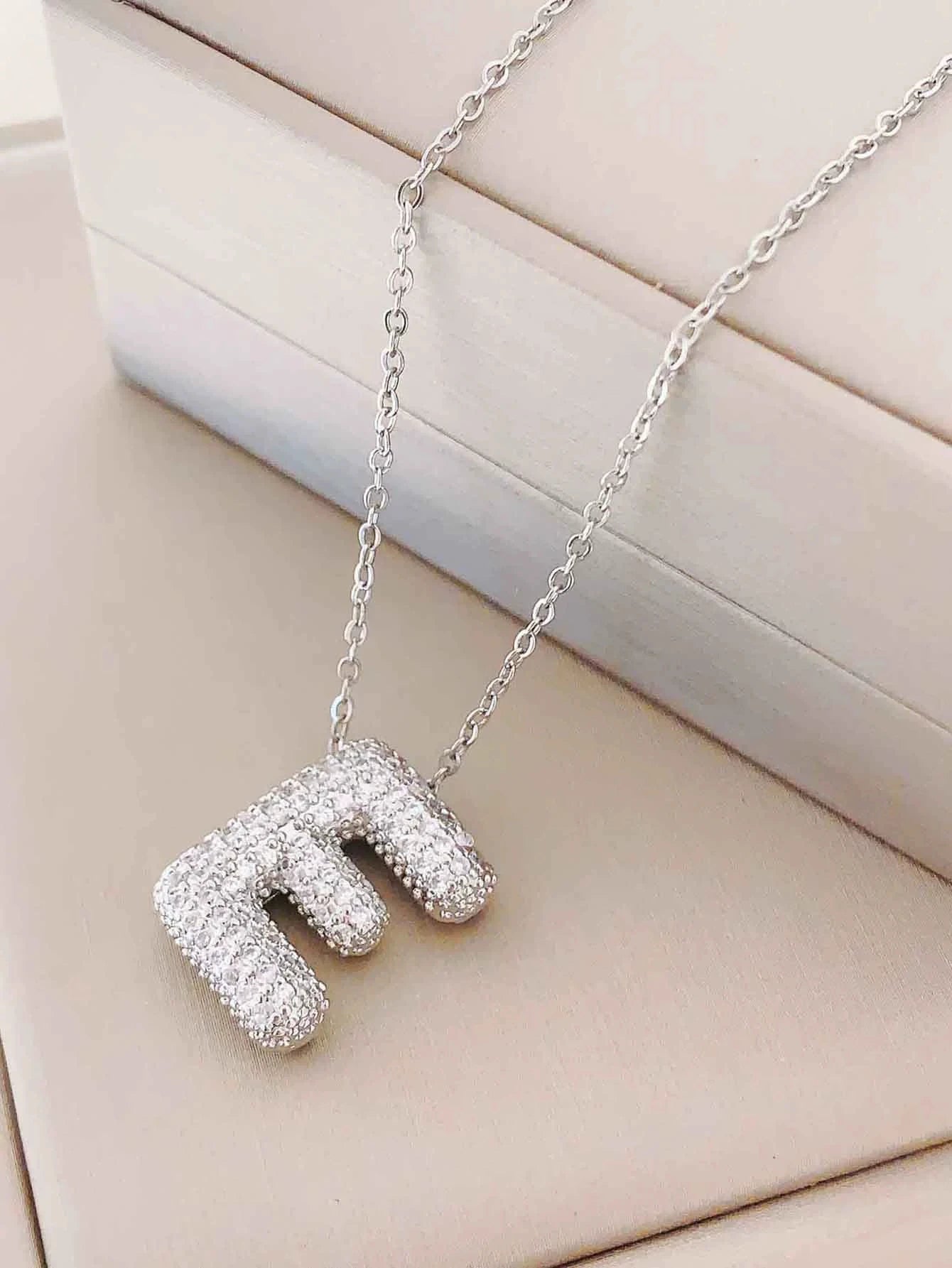 Bubble Initial Necklace – Sparkly A-Z Pavé Letter Pendant