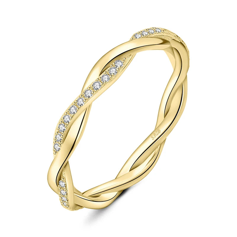 Moissanite D Love Rope Ring 925 Silver Gold Stackable