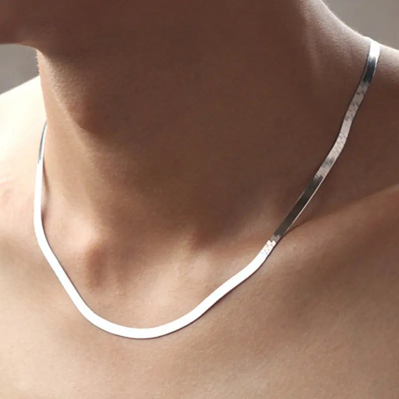 925 Silver Blade Chain Necklace/Bracelet Men Women Gift