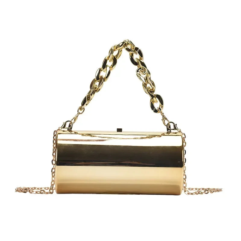 Women's Gold Cylinder Clutch – Mini Party Crossbody Bag