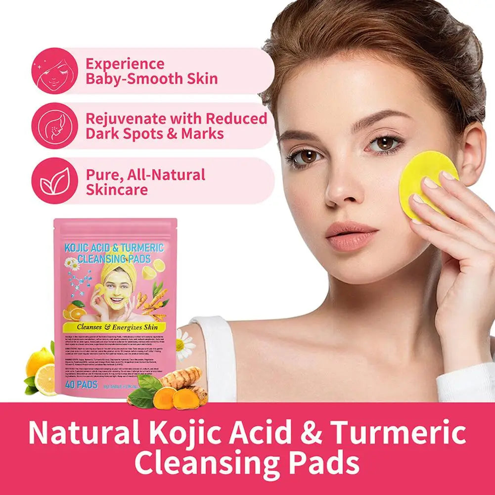 40Pcs Turmeric Kojic Acid Exfoliating Pads – Gentle Skincare