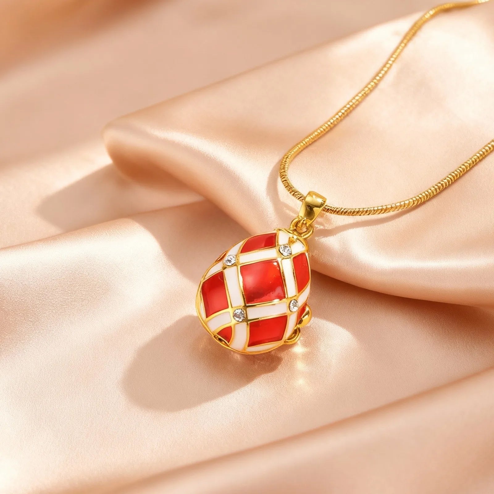 Vintage Egg Locket Necklace – Colorful Enamel Openable Pendant