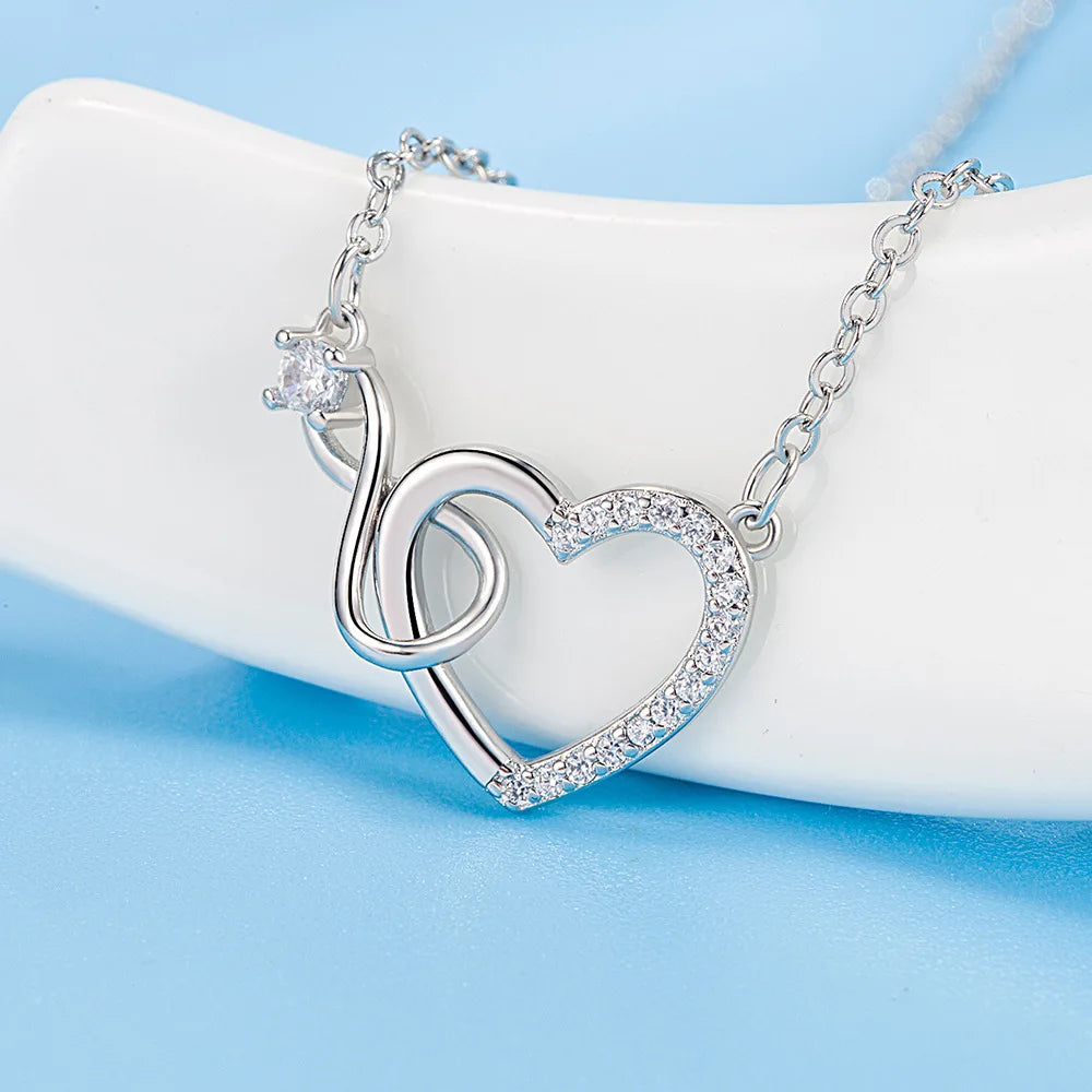 Elegant 925 Sterling Silver Zircon Heart Necklace for Women